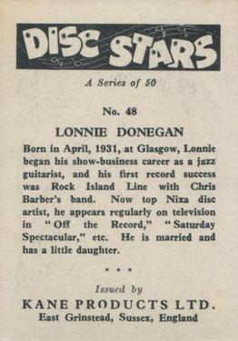 1959 Kane Products Disc Stars #48 Lonnie Donegan Back