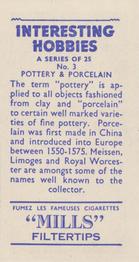 1959 Mills Interesting Hobbies #3 Pottery & Porcelain Back