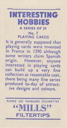 1959 Mills Interesting Hobbies #7 Playing Cards Back