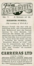 1938 Carreras Film Favourites #7 Eleanor Powell Back