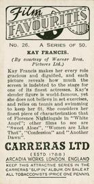 1938 Carreras Film Favourites #26 Kay Francis Back