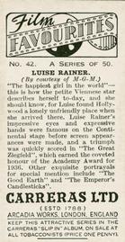 1938 Carreras Film Favourites #42 Luise Rainer Back