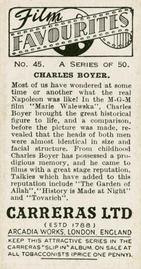 1938 Carreras Film Favourites #45 Charles Boyer Back
