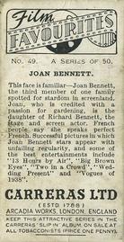 1938 Carreras Film Favourites #49 Joan Bennett Back