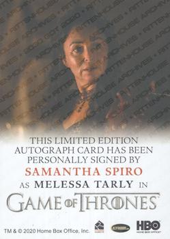 2020 Rittenhouse Game of Thrones The Complete Series - Autographs Full Bleed #NNO Samantha Spiro Back