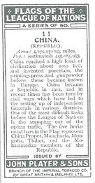1928 Player's Flags of the League of Nations #11 China Back