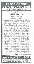 1928 Player's Flags of the League of Nations #20 Germany Back