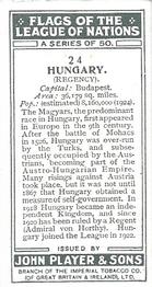 1928 Player's Flags of the League of Nations #24 Hungary Back