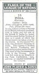 1928 Player's Flags of the League of Nations #25 India Back