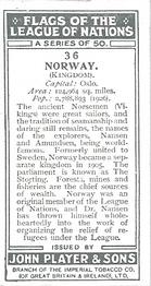 1928 Player's Flags of the League of Nations #36 Norway Back