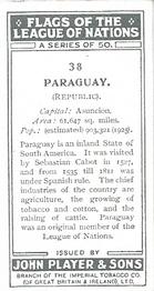 1928 Player's Flags of the League of Nations #38 Paraguay Back