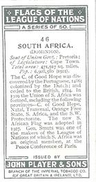 1928 Player's Flags of the League of Nations #46 South Africa Back