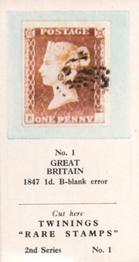 1960 Twinings Tea Rare Stamps (2nd Series) #1 1847 1d. B-blank error,                      Great Britain Front