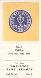 1960 Twinings Tea Rare Stamps (2nd Series) #6 1852 half anna blue,                        India Front