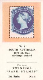 1960 Twinings Tea Rare Stamps (2nd Series) #8 1879 4d. blue, surcharge omitted,            South Australia Front