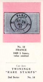 1960 Twinings Tea Rare Stamps (2nd Series) #14 1869 5 francs, value omitted,                France Front