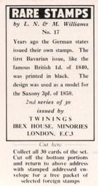 1960 Twinings Tea Rare Stamps (2nd Series) #17 1849 1 kreuzer,                              Bavaria Back