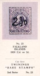 1960 Twinings Tea Rare Stamps (2nd Series) #23 1928 2-1/2-d. on 2d.,                        Falkland Islands Front
