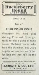 1961 Barratt Huckleberry Hound and Friends #27 Ping Pong Pixie Back