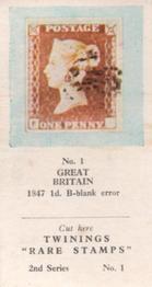 1960 Twinings Tea Rare Stamps (2nd Series) (Red Overprint) #1 1847 1d. B-blank error                      Great Britain Front