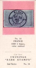 1960 Twinings Tea Rare Stamps (2nd Series) (Red Overprint) #14 1869 5 francs, value omitted                France Front