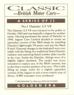 1992 Golden Era Classic British Motor Cars #1 Daimler 2.5 V8 Back