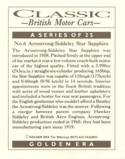 1992 Golden Era Classic British Motor Cars #6 Armstrong-Siddeley Star Sapphire Back