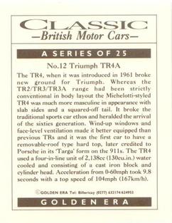 1992 Golden Era Classic British Motor Cars #12 Triumph TR4A Back