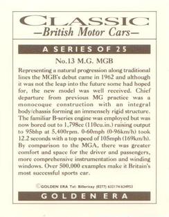 1992 Golden Era Classic British Motor Cars #13 M.G. MGB Back