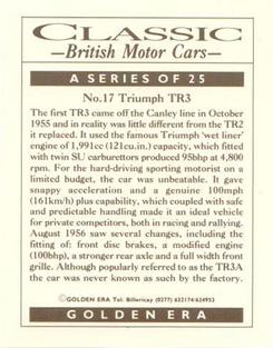 1992 Golden Era Classic British Motor Cars #17 Triumph TR3 Back