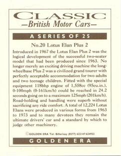 1992 Golden Era Classic British Motor Cars #20 Lotus Elan Plus 2 Back