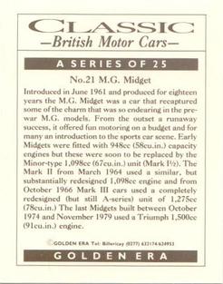 1992 Golden Era Classic British Motor Cars #21 M.G., Midget Back