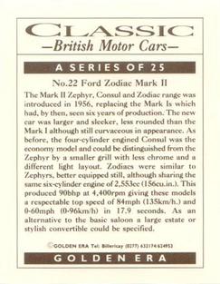 1992 Golden Era Classic British Motor Cars #22 Ford Zodiac Mark II Back
