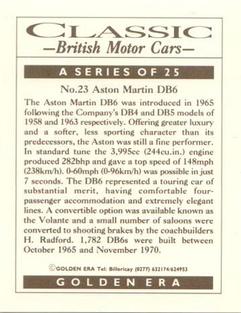 1992 Golden Era Classic British Motor Cars #23 Aston Martin DB6 Back