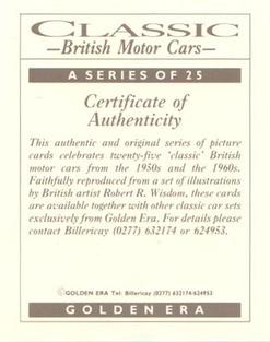 1992 Golden Era Classic British Motor Cars #NNO Certificat Of Authenticity Back
