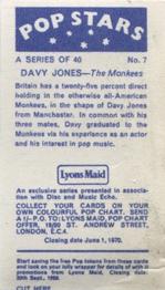 1969 Lyons Maid Pop Stars #7 Davy Jones Back