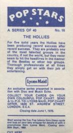 1969 Lyons Maid Pop Stars #16 The Hollies Back
