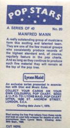 1969 Lyons Maid Pop Stars #20 Manfred Mann Back