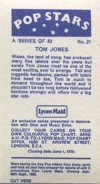 1969 Lyons Maid Pop Stars #21 Tom Jones Back