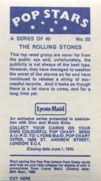 1969 Lyons Maid Pop Stars #22 The Rolling Stones Back