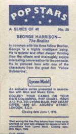 1969 Lyons Maid Pop Stars #26 George Harrison Back