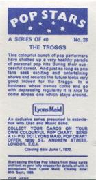 1969 Lyons Maid Pop Stars #28 The Troggs Back
