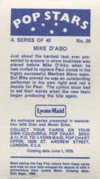 1969 Lyons Maid Pop Stars #29 Mike d'Abo Back