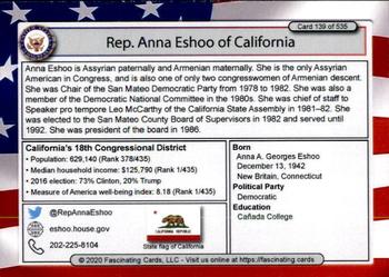 2020 Fascinating Cards United States Congress #139 Anna Eshoo Back