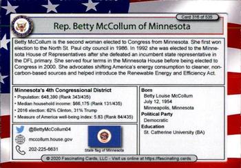 2020 Fascinating Cards United States Congress #316 Betty McCollum Back