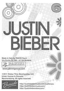 2011 Panini Justin Bieber: From Justin to You Stickers #6 Sticker 6 Back