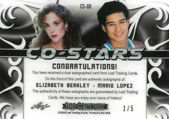2020 Leaf Metal Pop Century - Co-Stars Dual Autographs Crystals Silver #CS-08 Elizabeth Berkley / Mario Lopez Back