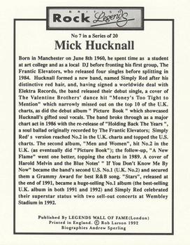 1992 Legends Wall of Fame British Rock Legends #7 Mick Hucknall Back
