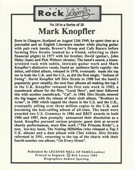 1992 Legends Wall of Fame British Rock Legends #10 Mark Knopfler Back