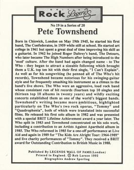 1992 Legends Wall of Fame British Rock Legends #19 Pete Townshend Back